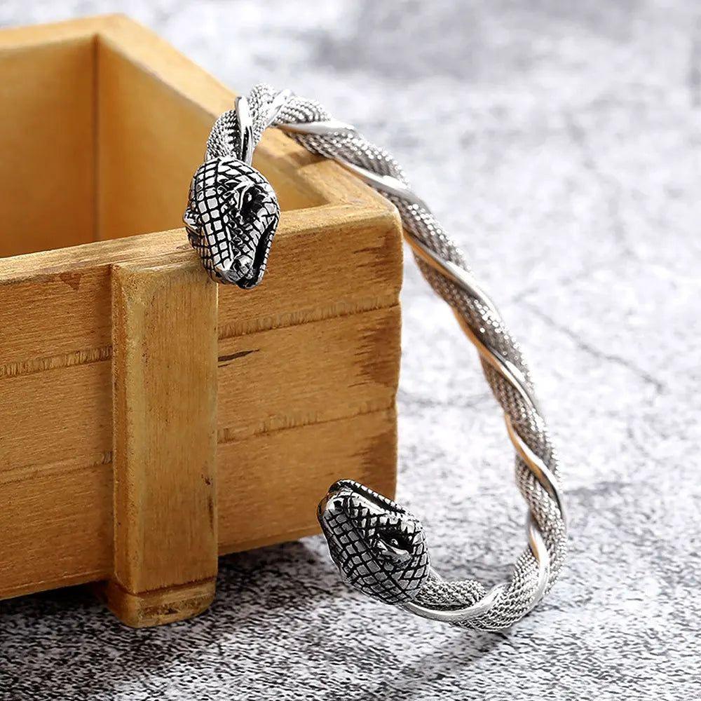 Norse Wolf Head Adjustable Cuff Bracelet - Fashionable Stainless Steel Wristband for Men