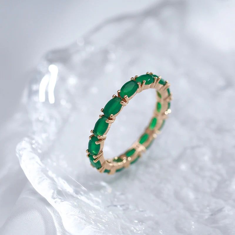 Opal Green Natural Zircon Cocktail Ring in 585 Rose Gold - Vintage Luxury Design