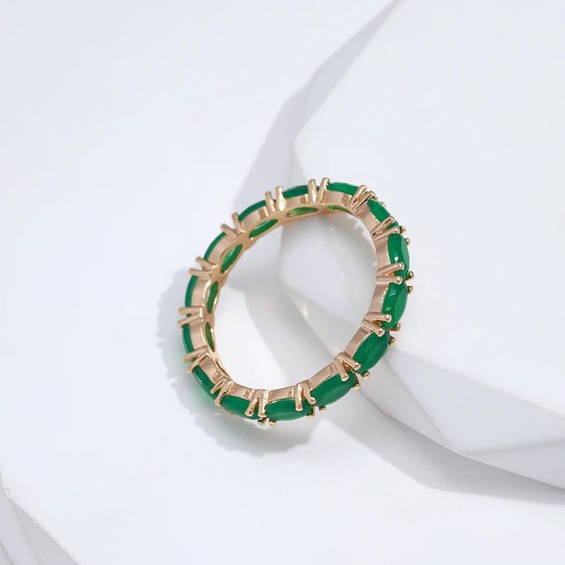 Opal Green Natural Zircon Cocktail Ring in 585 Rose Gold - Vintage Luxury Design