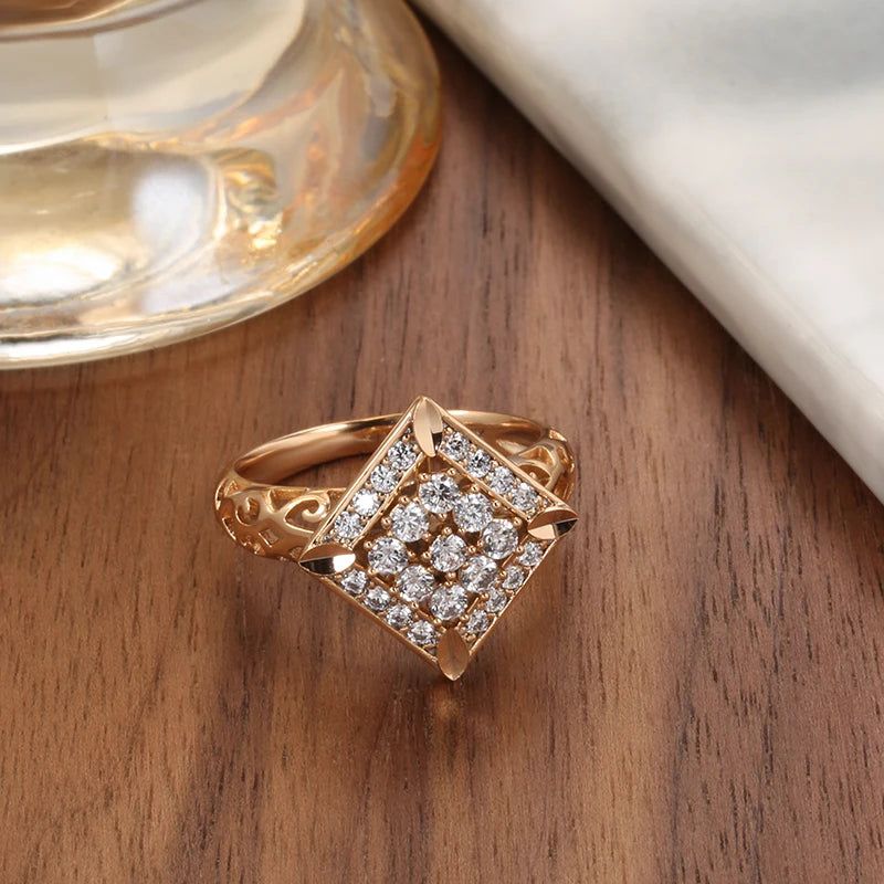 Opulent Rose Gold Vintage Cocktail Ring with Crystal Flower and Natural Zircon