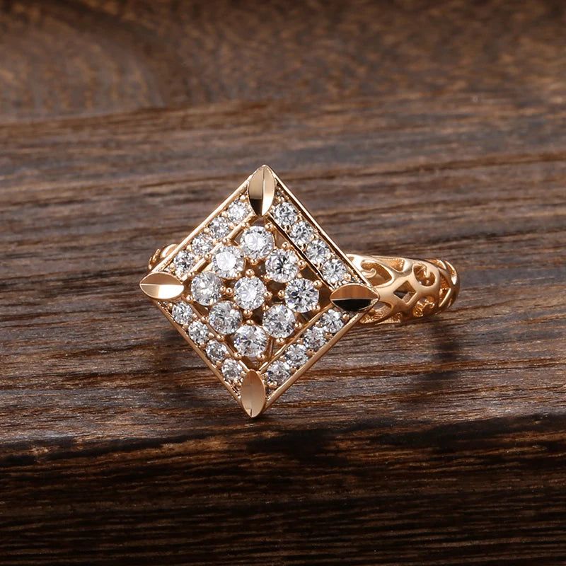 Opulent Rose Gold Vintage Cocktail Ring with Crystal Flower and Natural Zircon