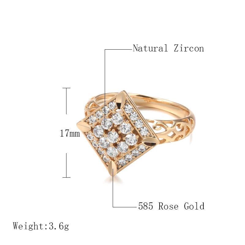 Opulent Rose Gold Vintage Cocktail Ring with Crystal Flower and Natural Zircon