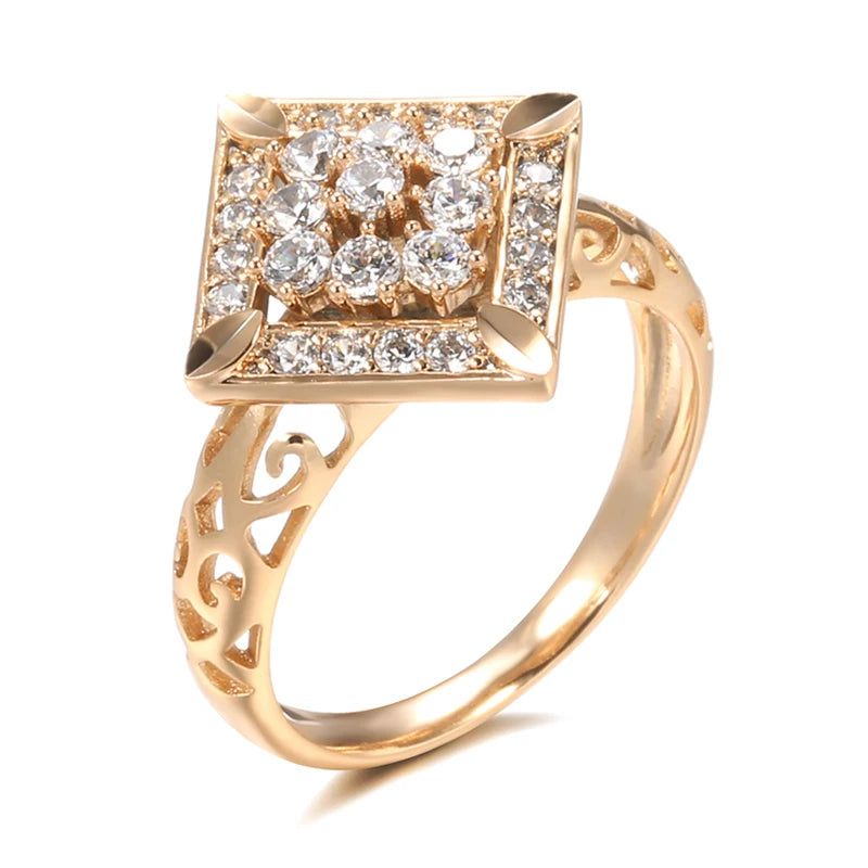 Opulent Rose Gold Vintage Cocktail Ring with Crystal Flower and Natural Zircon