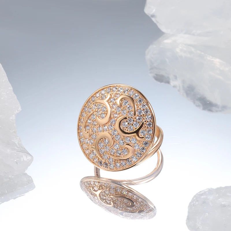 Opulent Rose Gold Zircon Cocktail Ring with Floral Crystal Design