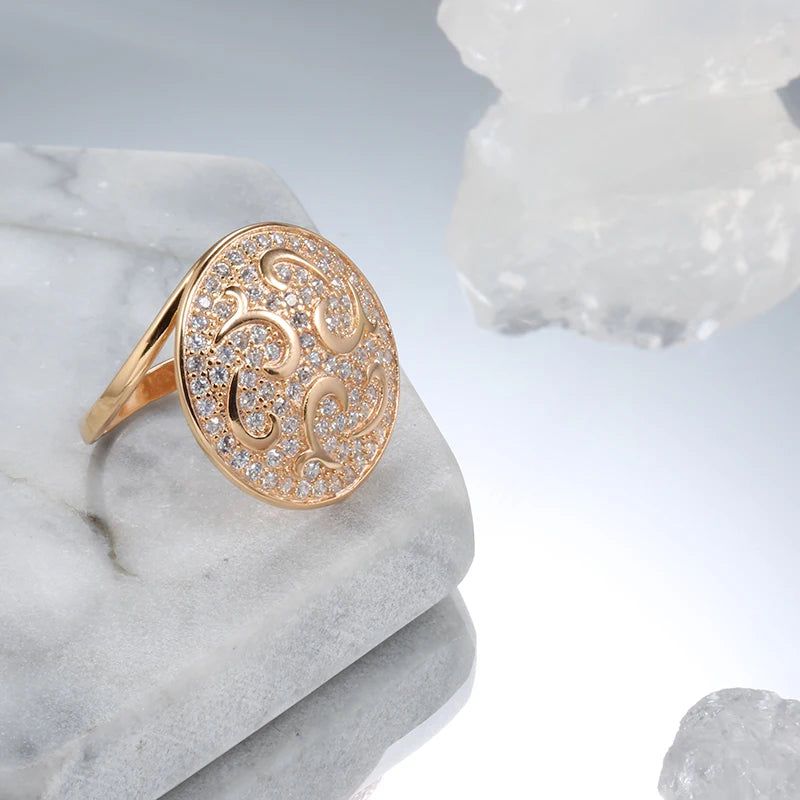 Opulent Rose Gold Zircon Cocktail Ring with Floral Crystal Design