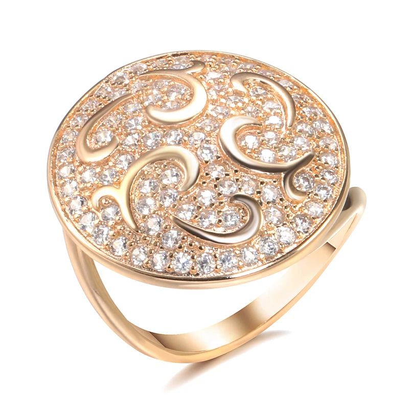 Opulent Rose Gold Zircon Cocktail Ring with Floral Crystal Design