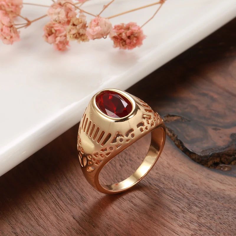 Opulent Vintage Rose Gold Ring with Radiant Red Natural Zircon