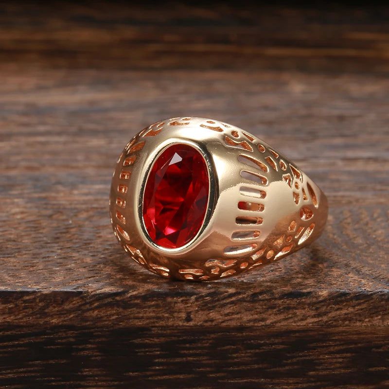 Opulent Vintage Rose Gold Ring with Radiant Red Natural Zircon