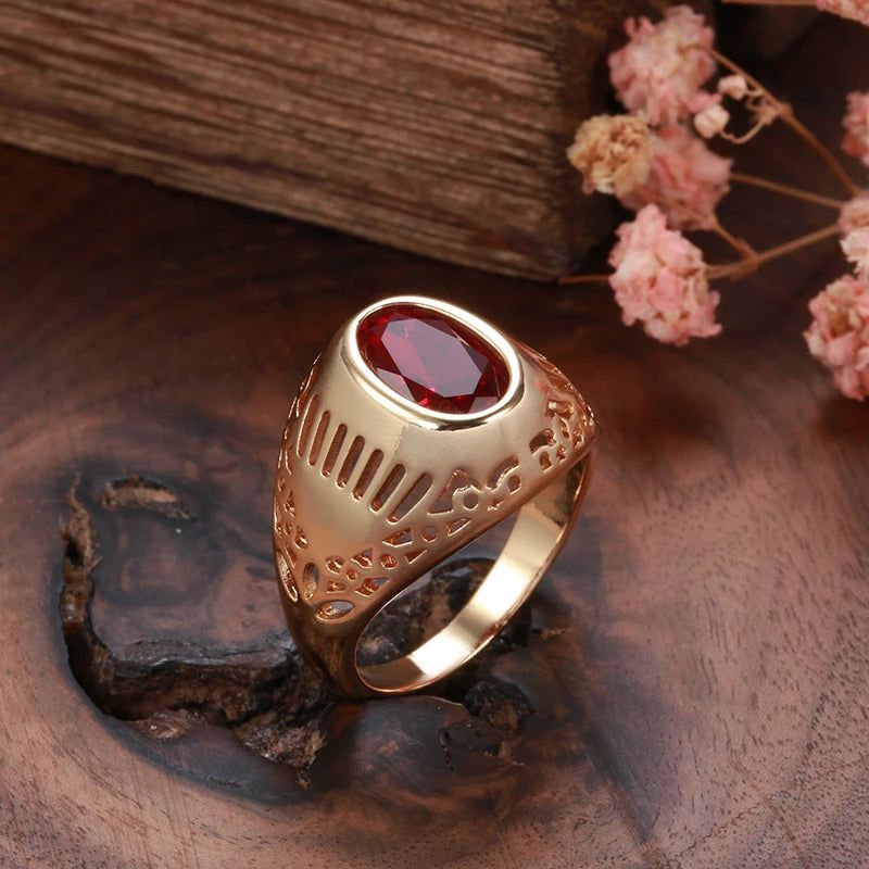 Opulent Vintage Rose Gold Ring with Radiant Red Natural Zircon