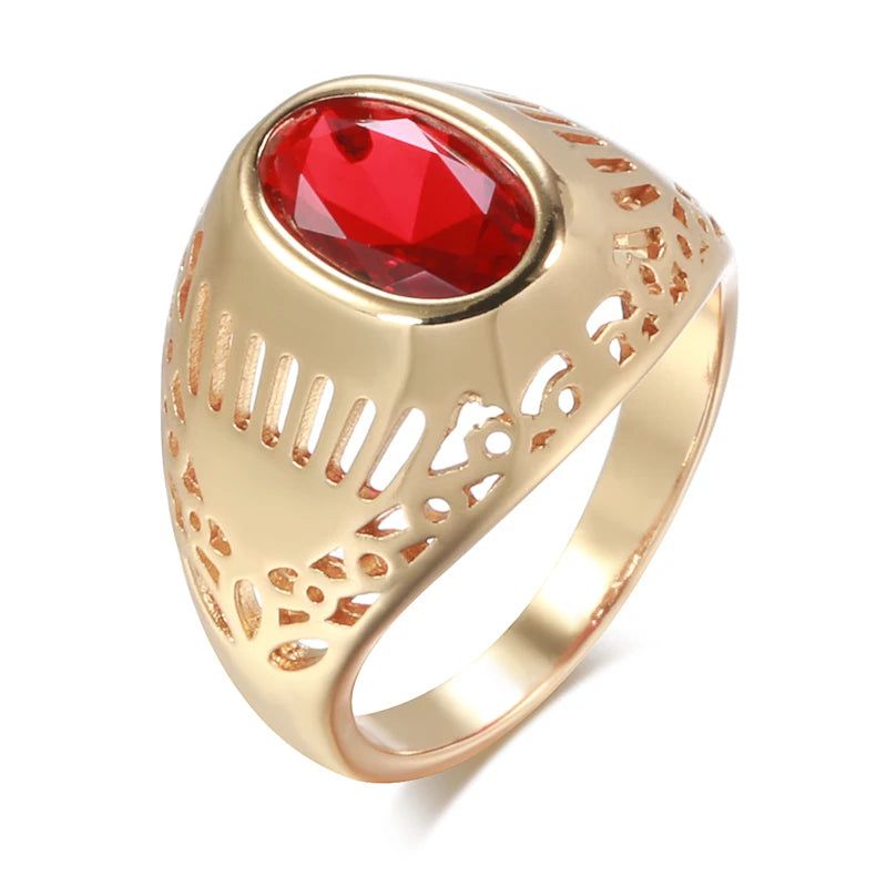 Opulent Vintage Rose Gold Ring with Radiant Red Natural Zircon