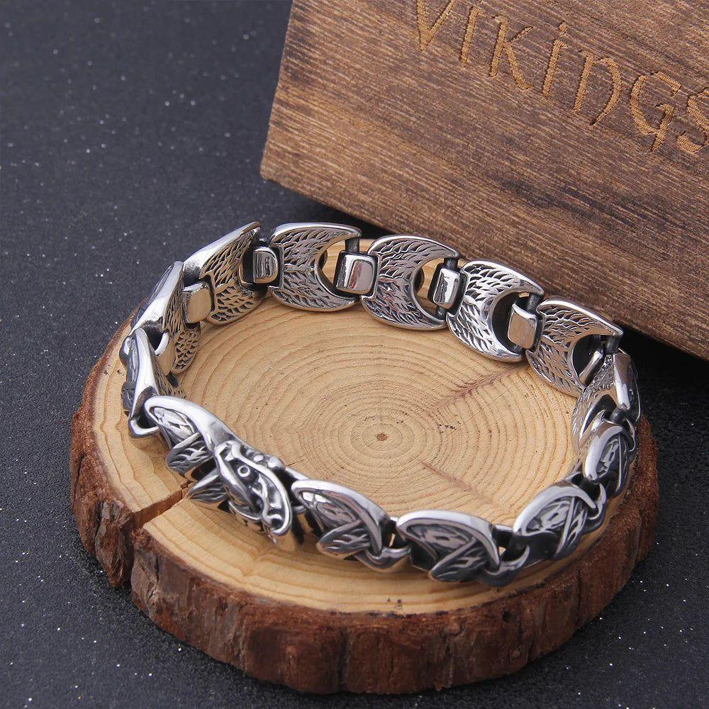 Ouroboros Punk Style Stainless Steel Bracelet for Men with Wooden Gift Box