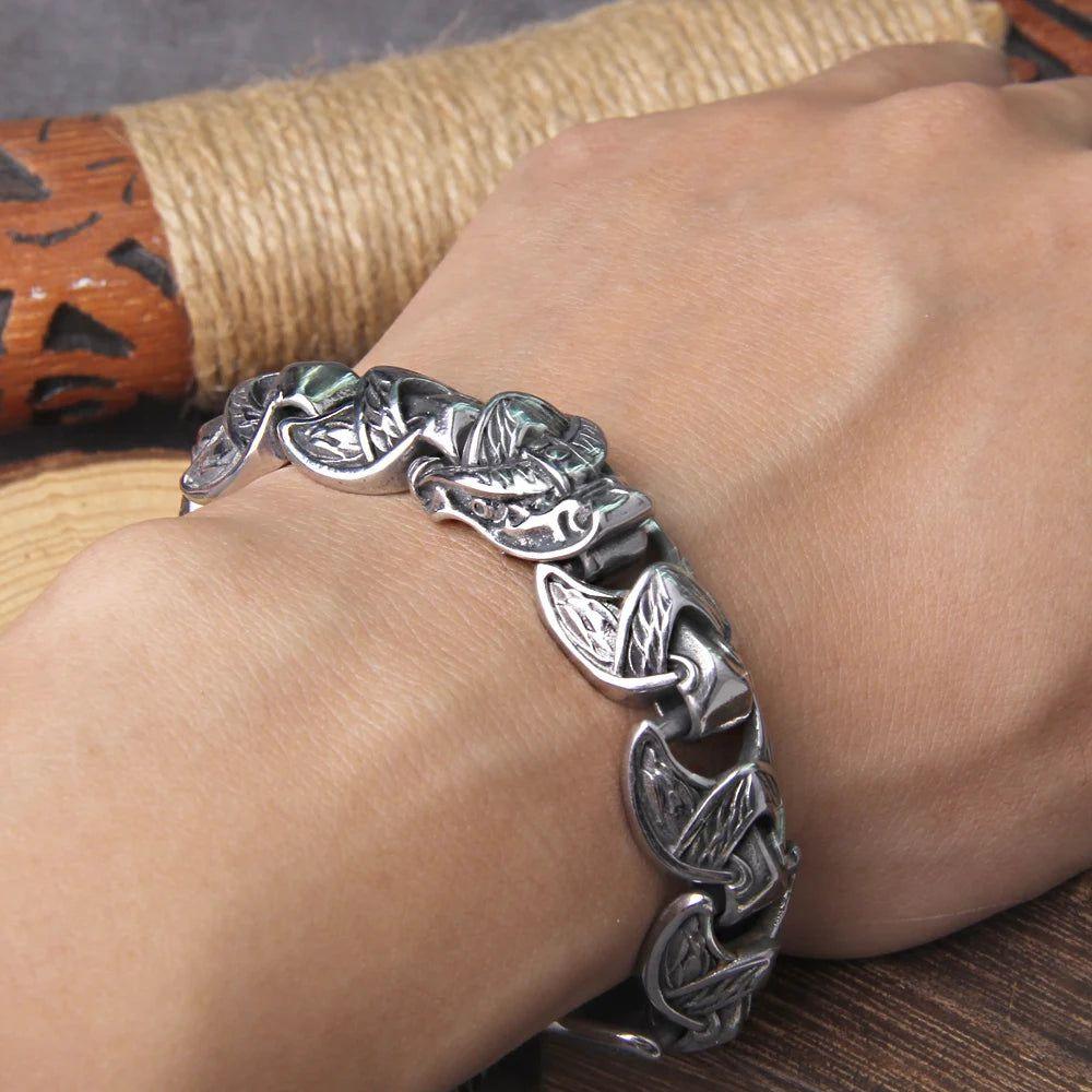 Ouroboros Punk Style Stainless Steel Bracelet for Men with Wooden Gift Box