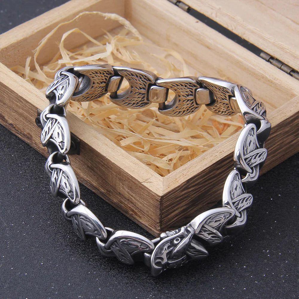 Ouroboros Punk Style Stainless Steel Bracelet for Men with Wooden Gift Box