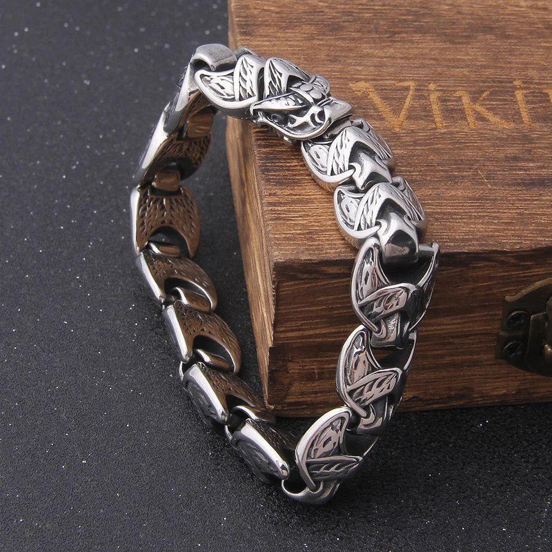 Ouroboros Punk Style Stainless Steel Bracelet for Men with Wooden Gift Box