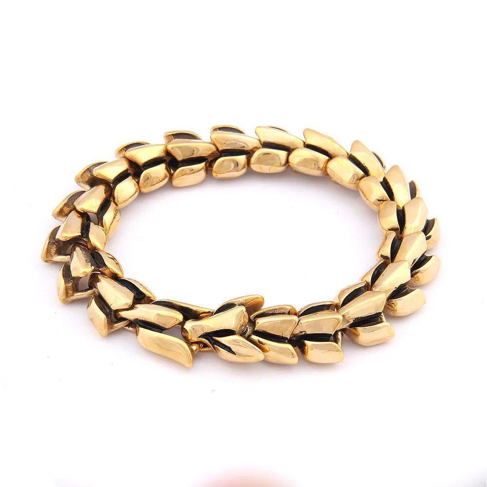 Ouroboros Vintage Punk Men's Bracelet - Gold Plated Stainless Steel Fashion Jewelry for Hip-Hop Street Culture