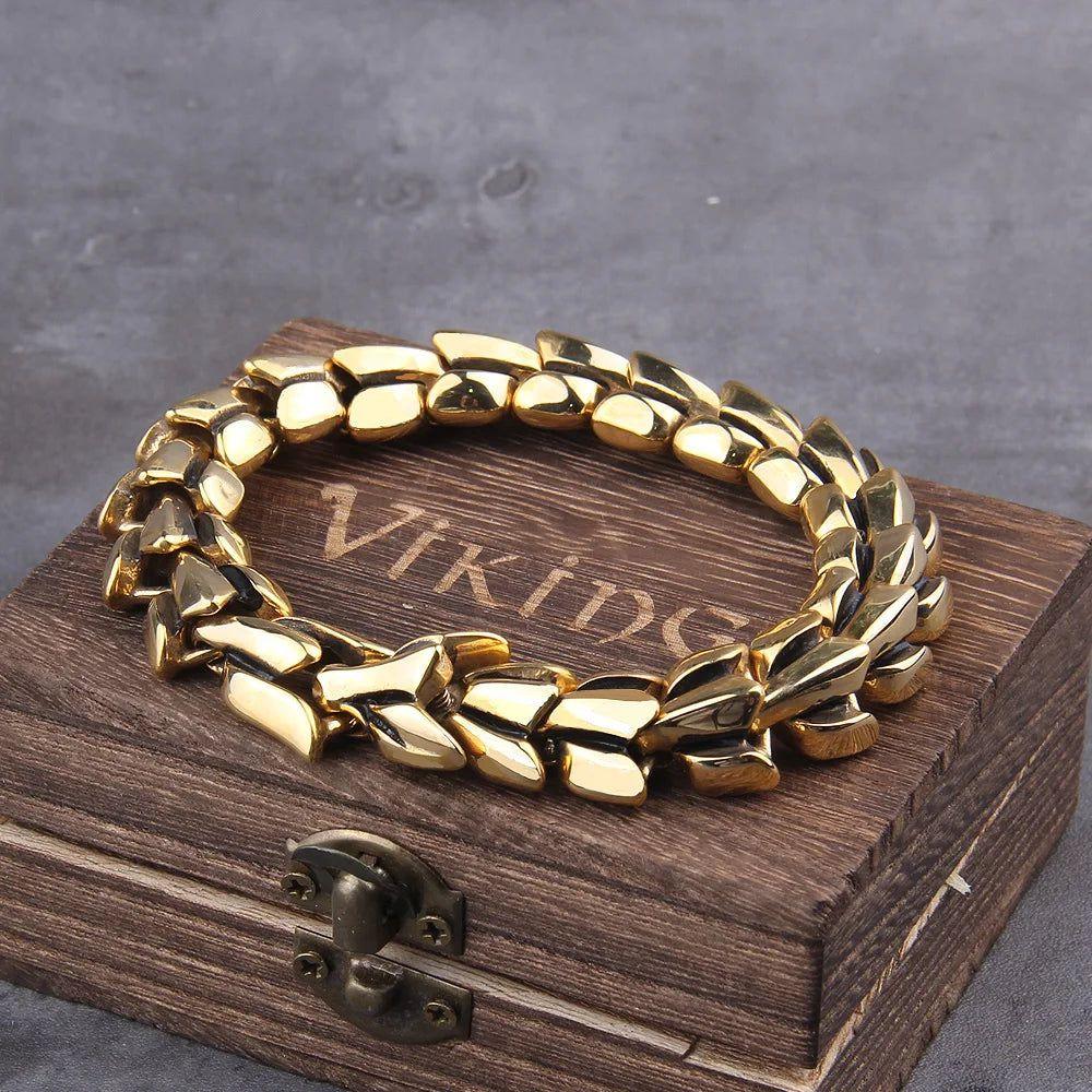 Ouroboros Vintage Punk Men's Bracelet - Gold Plated Stainless Steel Fashion Jewelry for Hip-Hop Street Culture