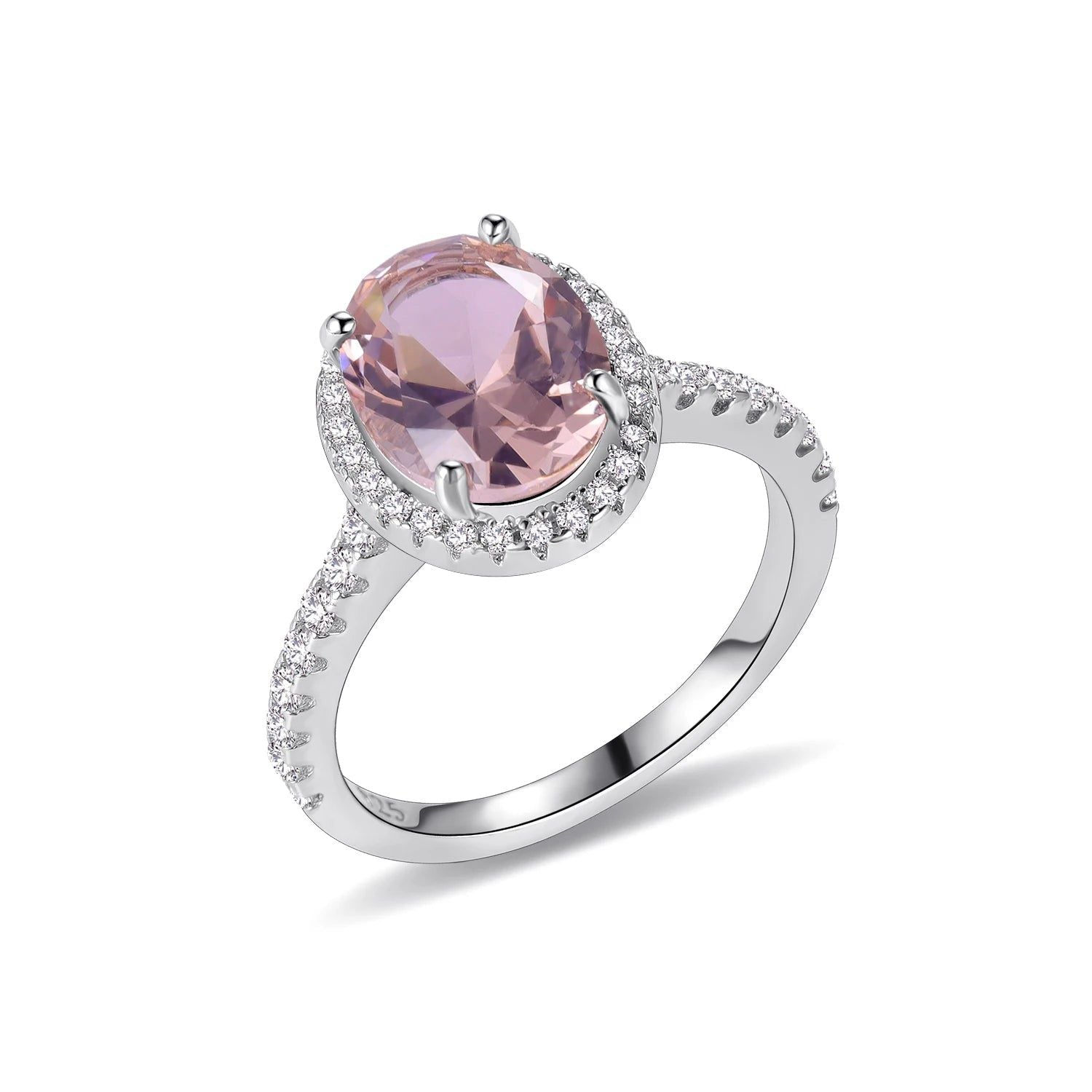 Oval 8X10mm Peachy Pink Nano Morganite Ring in Silver