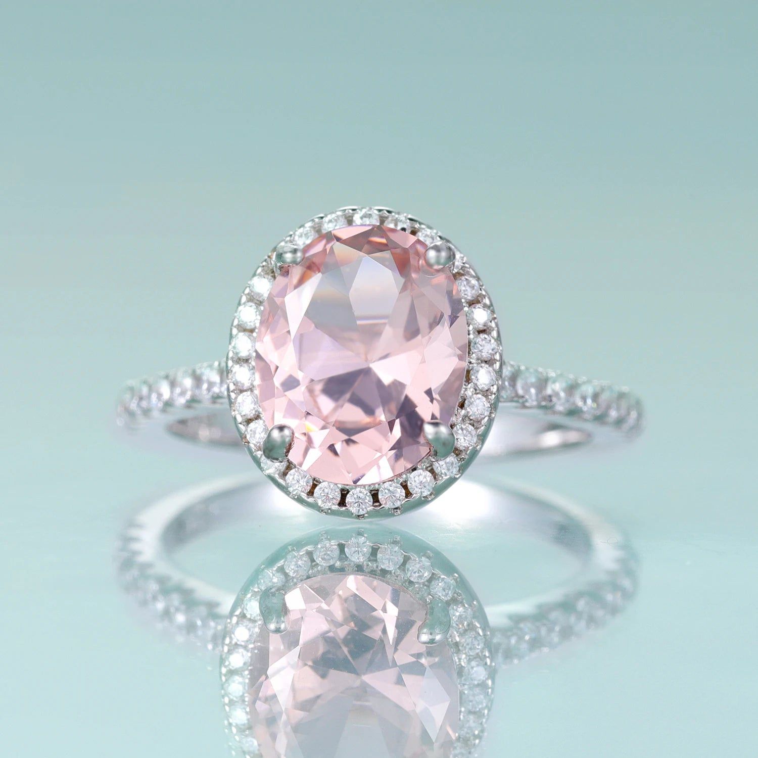 Oval 8X10mm Peachy Pink Nano Morganite Ring in Silver