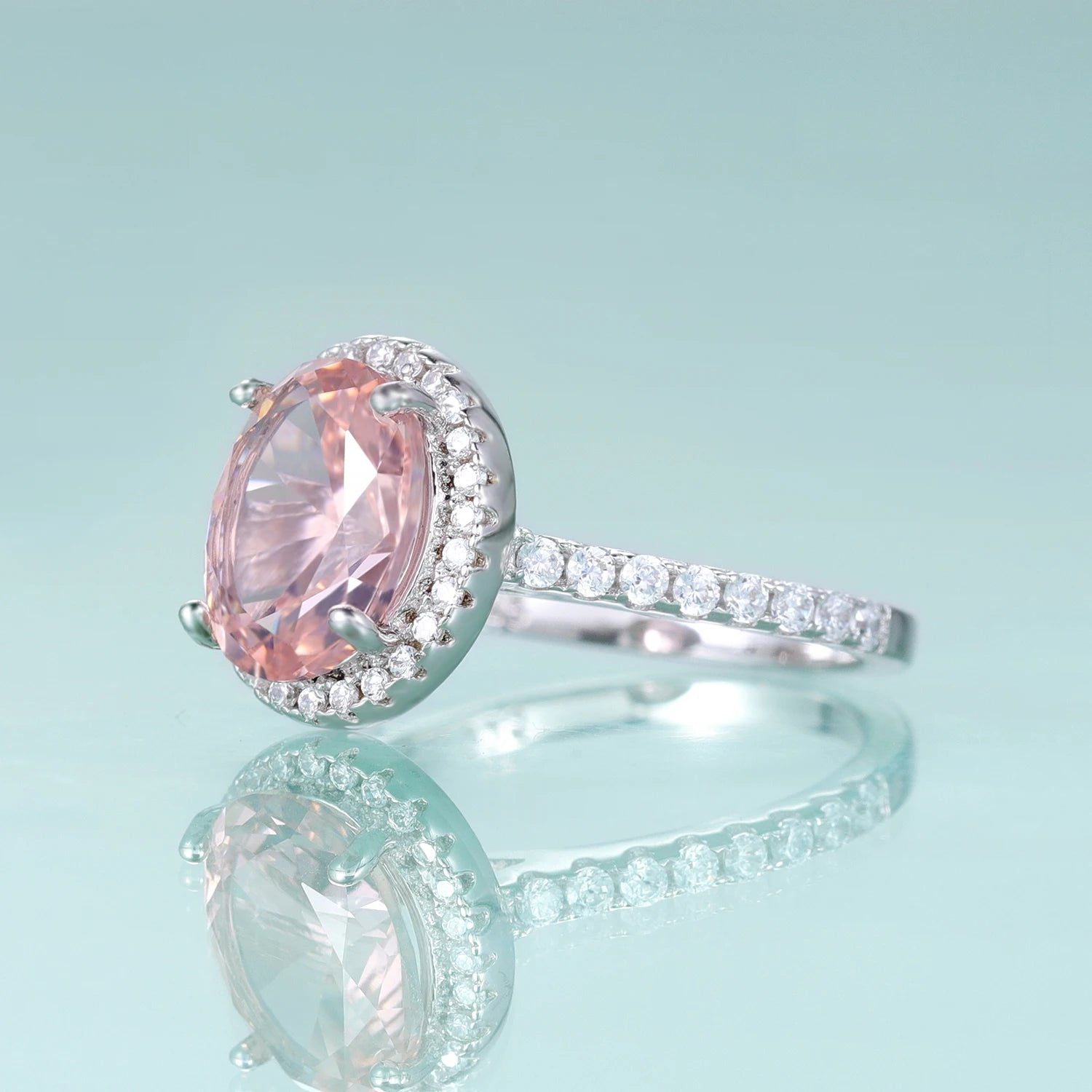 Oval 8X10mm Peachy Pink Nano Morganite Ring in Silver