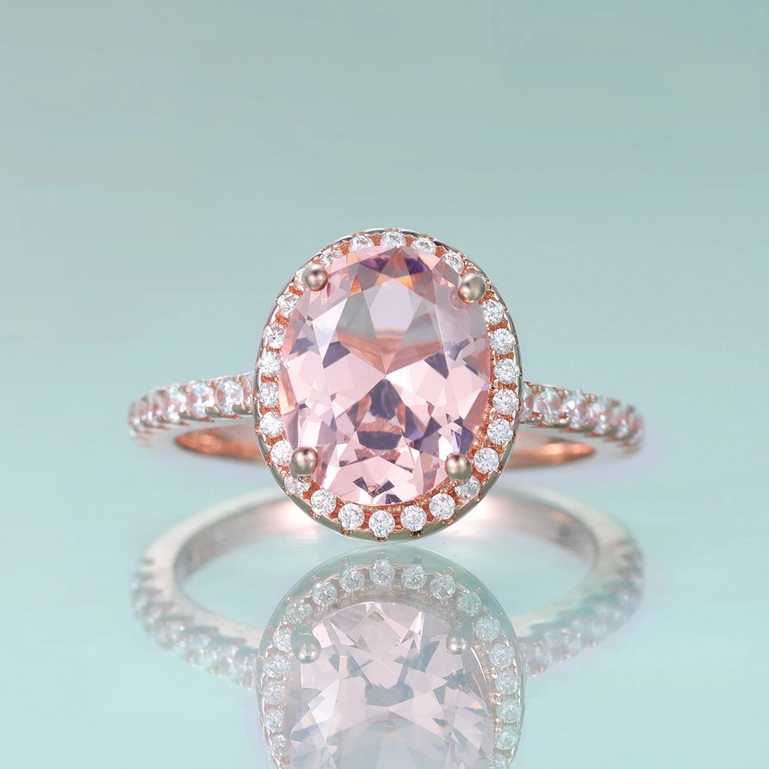 Oval 8X10mm Peachy Pink Nano Morganite Ring in Silver