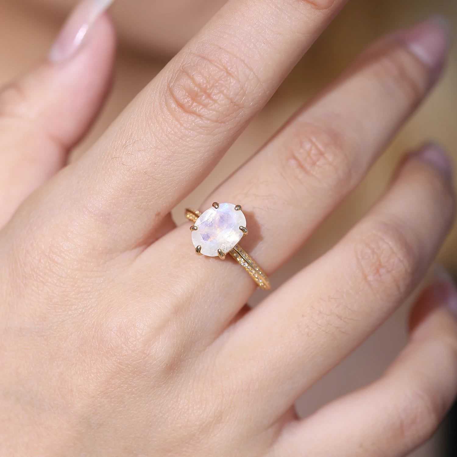 Oval 8x10mm Milky Blue Moonstone Ring in 925 Silver