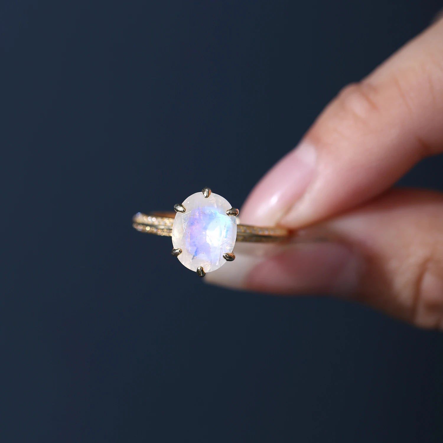 Oval 8x10mm Milky Blue Moonstone Ring in 925 Silver