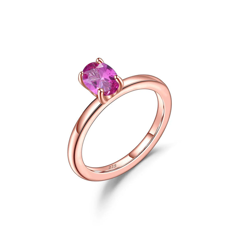 Oval Lab Pink Sapphire Solitaire Ring 925 Sterling Silver Dainty Rings