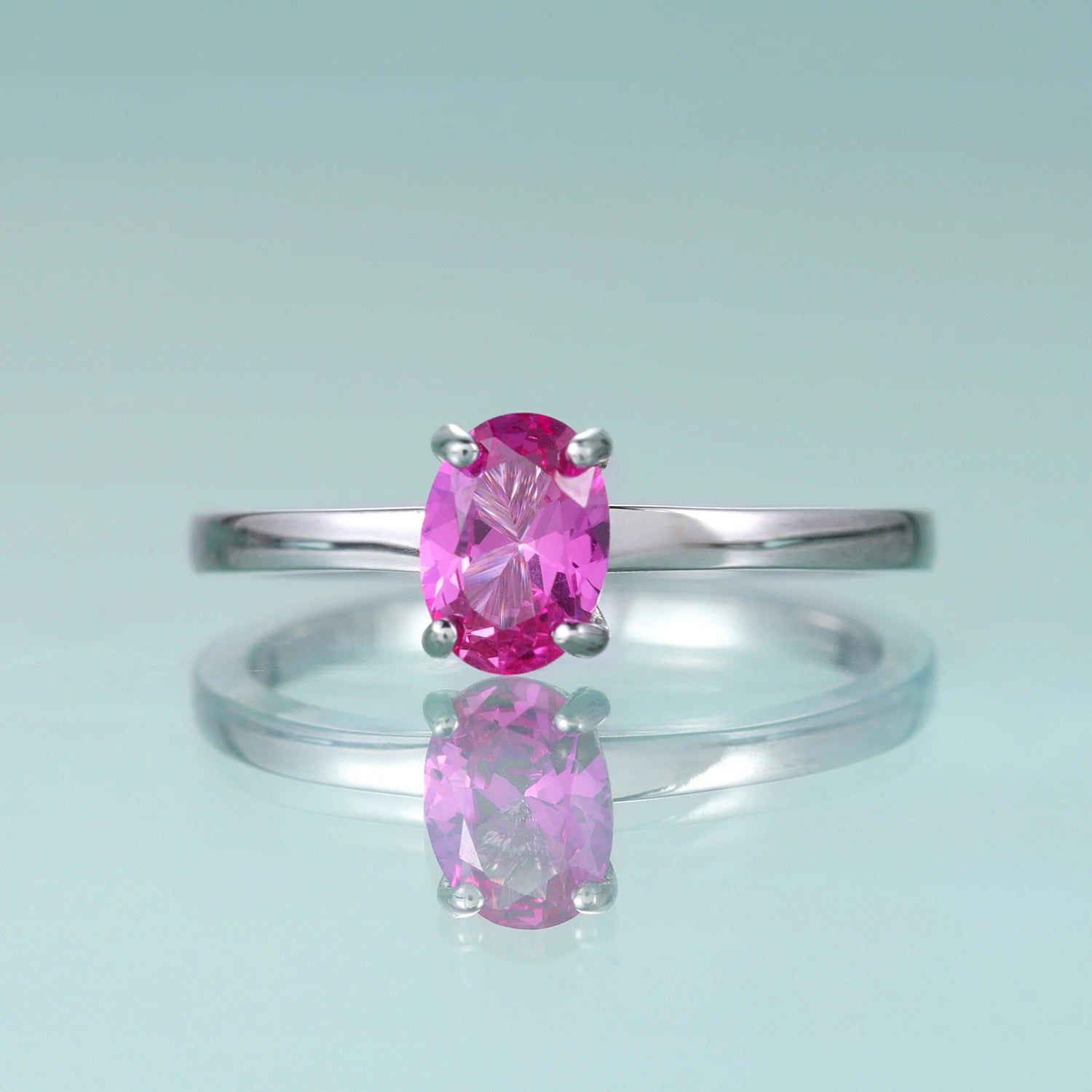 Oval Lab Pink Sapphire Solitaire Ring 925 Sterling Silver Dainty Rings