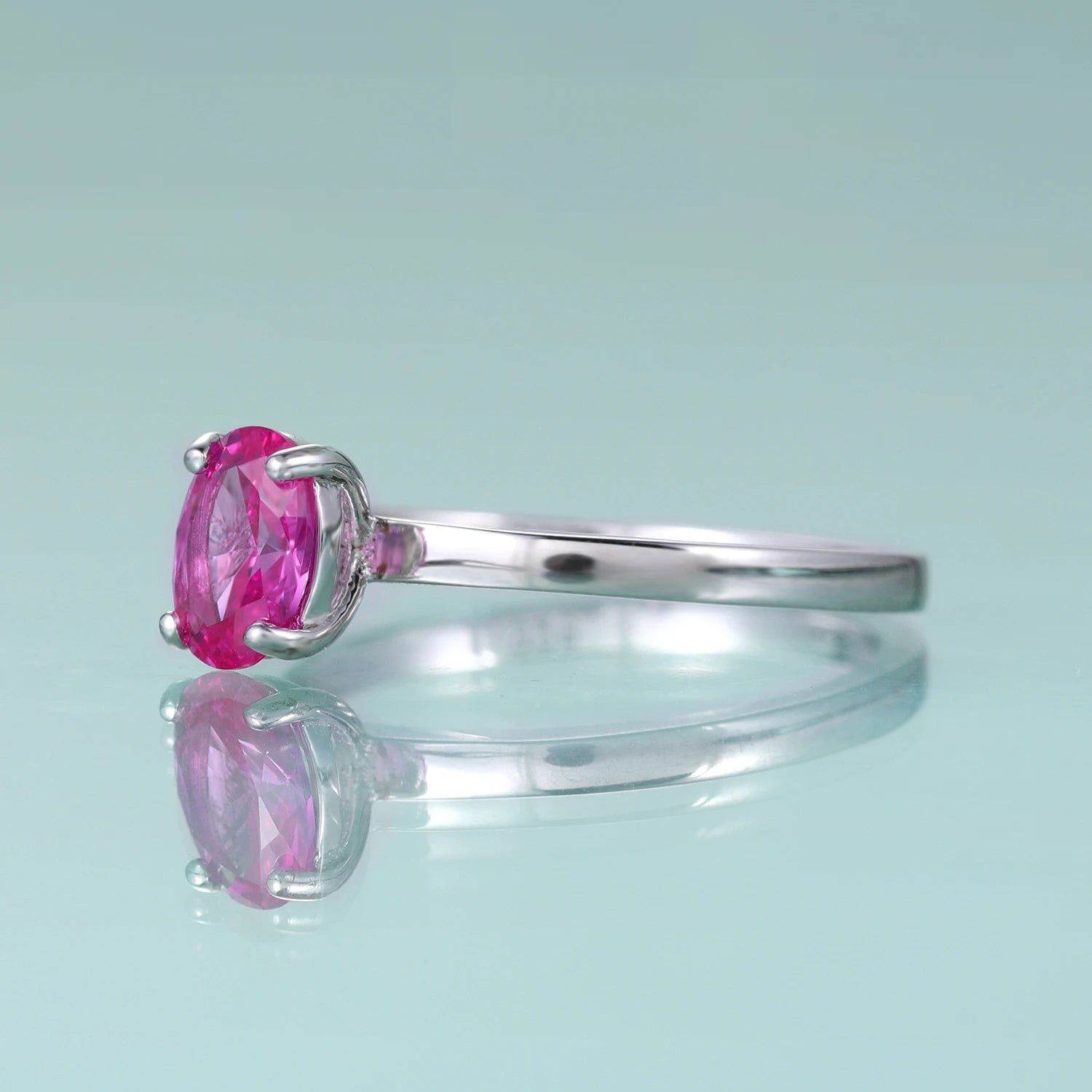 Oval Lab Pink Sapphire Solitaire Ring 925 Sterling Silver Dainty Rings