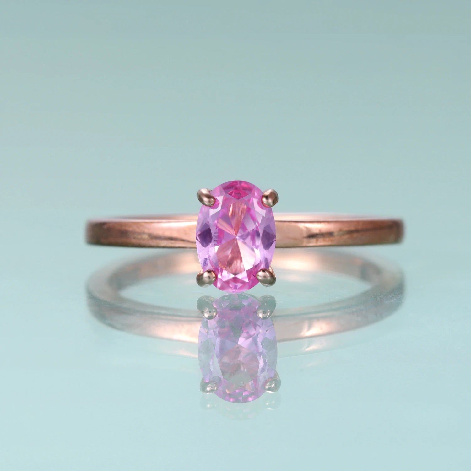 Oval Lab Pink Sapphire Solitaire Ring 925 Sterling Silver Dainty Rings