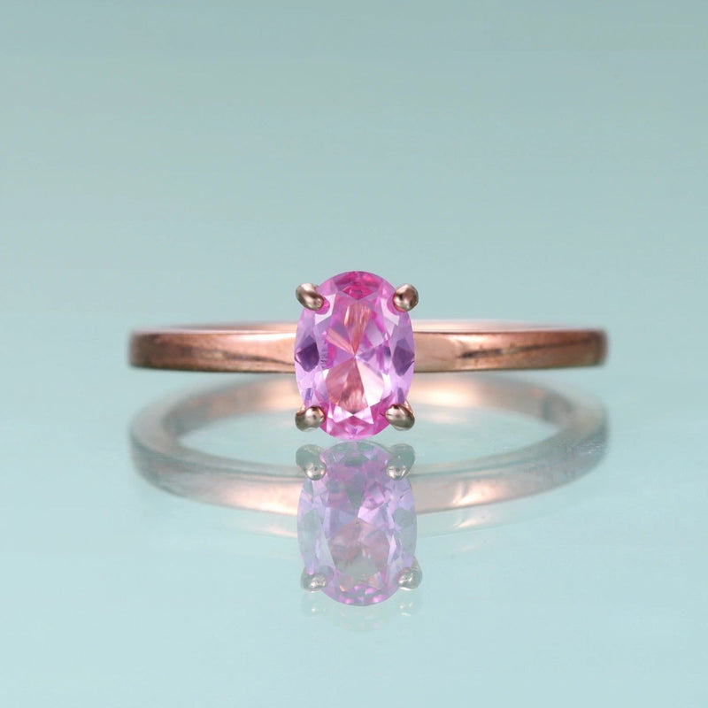 Oval Lab Pink Sapphire Solitaire Ring 925 Sterling Silver Dainty Rings