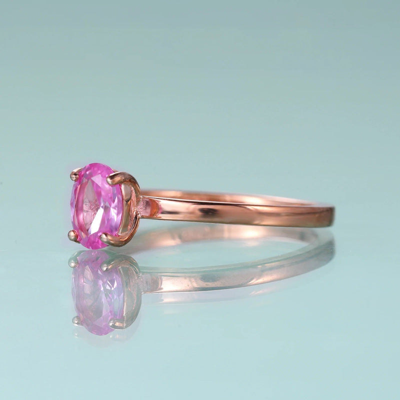 Oval Lab Pink Sapphire Solitaire Ring 925 Sterling Silver Dainty Rings