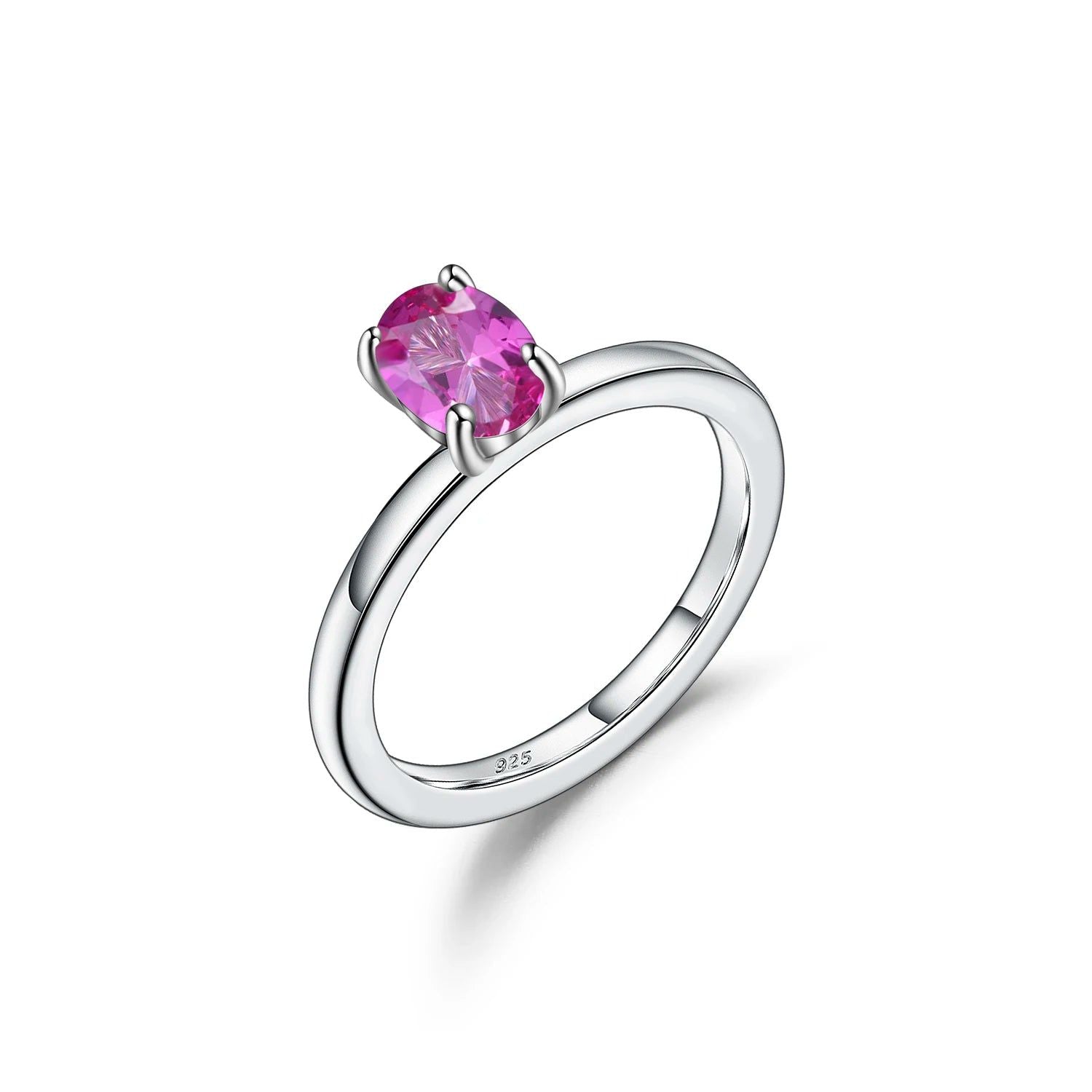 Oval Lab Pink Sapphire Solitaire Ring 925 Sterling Silver Dainty Rings