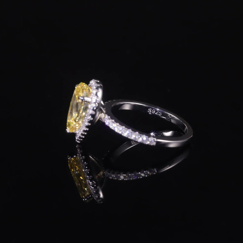 Pear Shape Diamond-Fire CZ Fancy Light Yellow Halo Ring