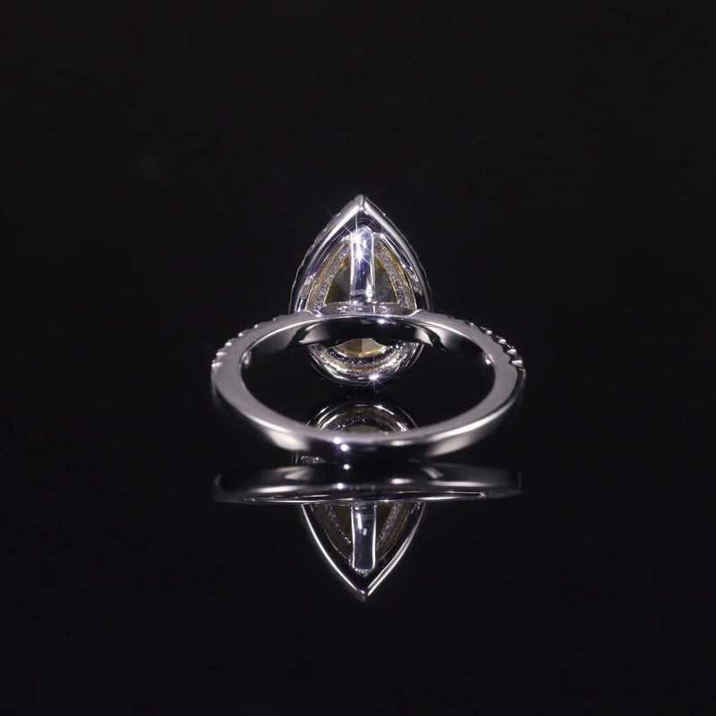 Pear Shape Diamond-Fire CZ Fancy Light Yellow Halo Ring