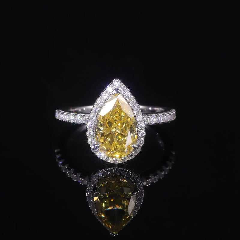 Pear Shape Diamond-Fire CZ Fancy Light Yellow Halo Ring