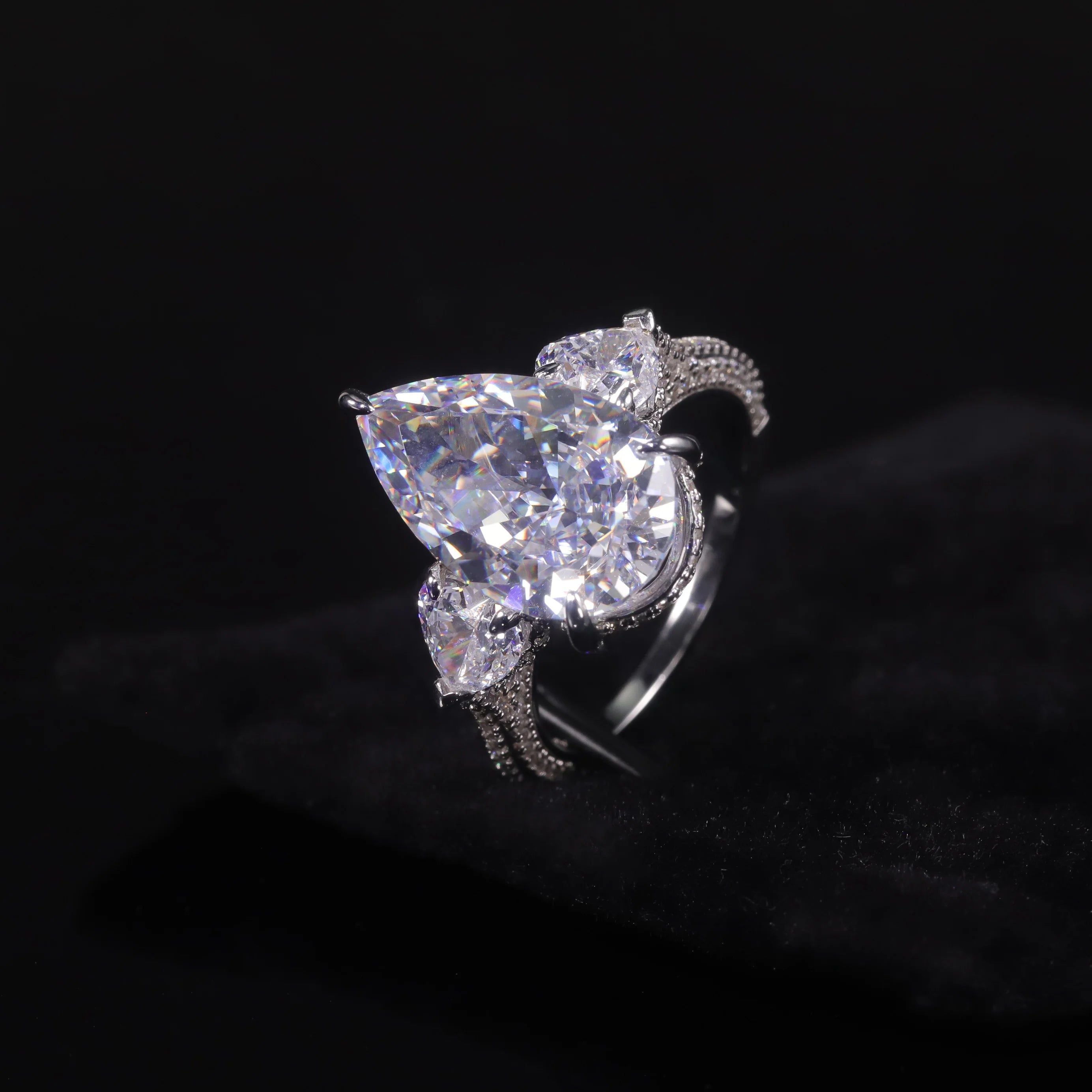 Pear Shape Diamond-Fire CZ White Cluster Silver Ring