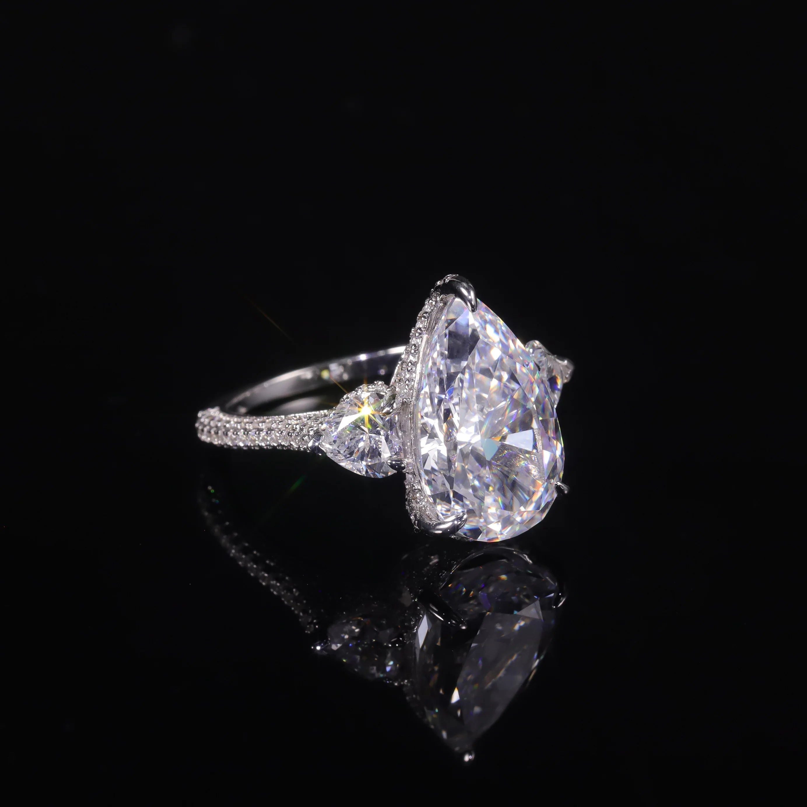 Pear Shape Diamond-Fire CZ White Cluster Silver Ring