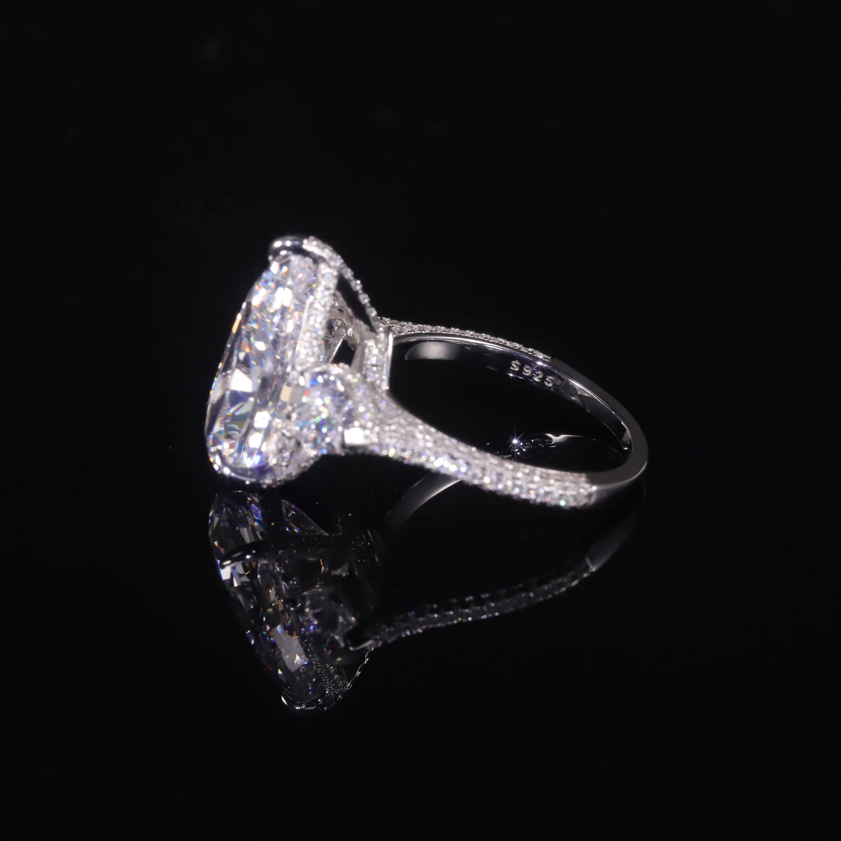 Pear Shape Diamond-Fire CZ White Cluster Silver Ring