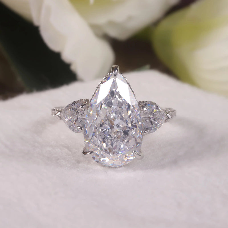 Pear Shape Diamond-Fire CZ White Cluster Silver Ring