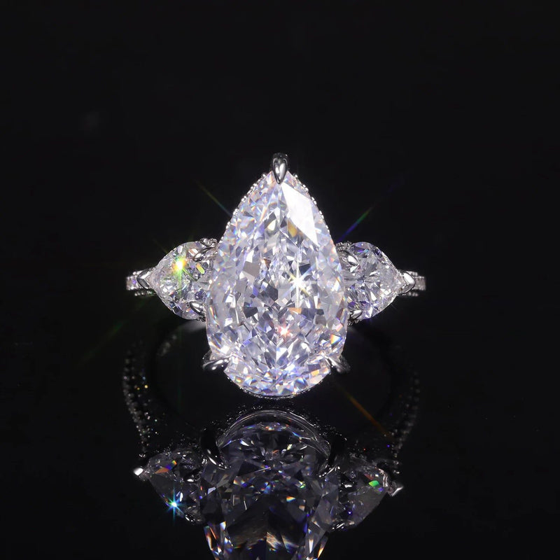 Pear Shape Diamond-Fire CZ White Cluster Silver Ring