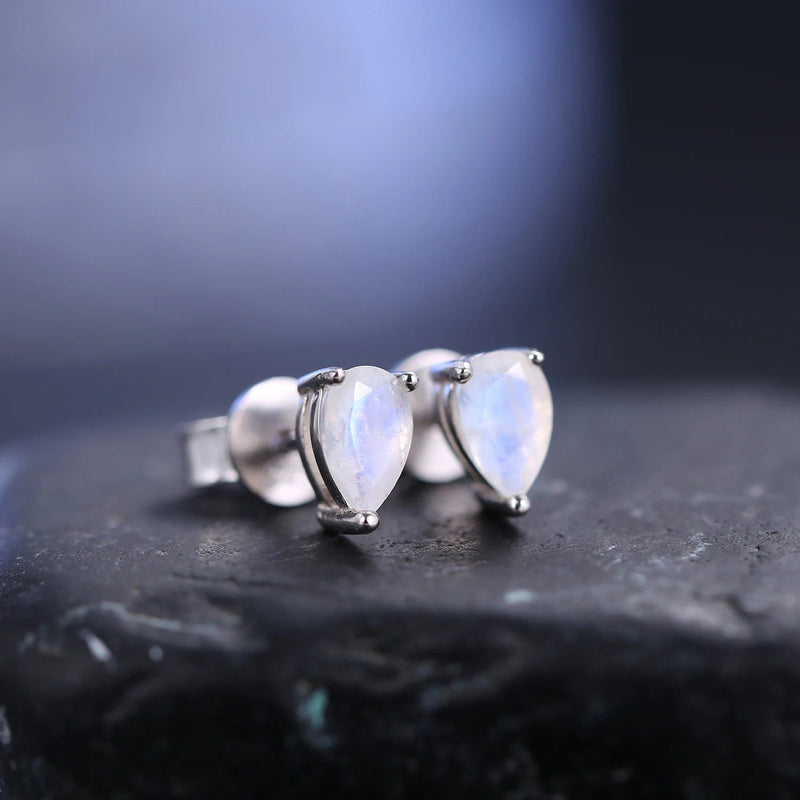 Pear Shape Milky Blue Moonstone Studs Earrings in 925 Sterling Silver