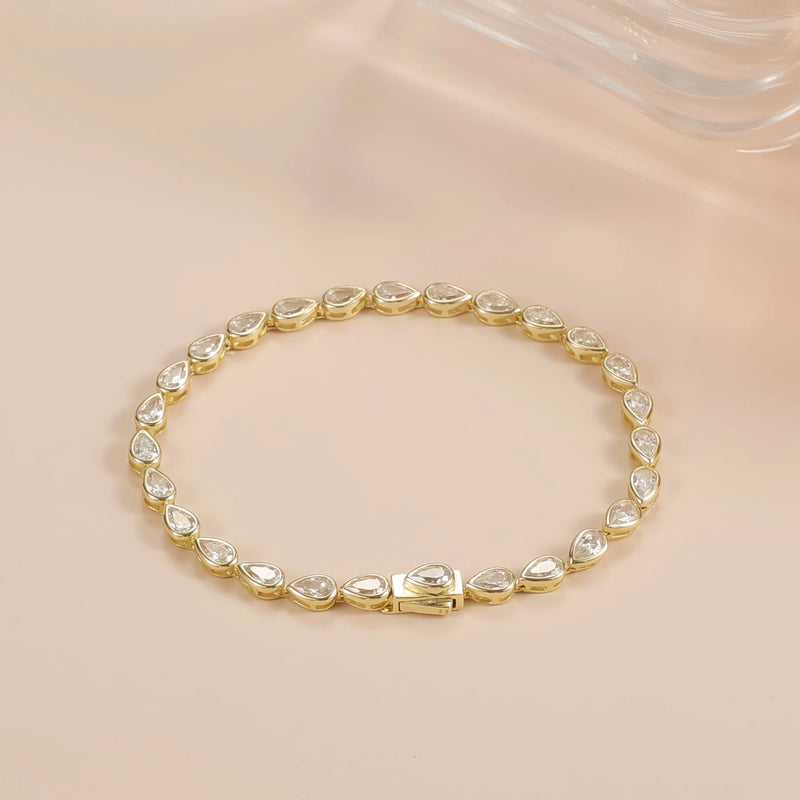 Pear Shape Moissanite Bezel Tennis Bracelet 14K Gold Stackable