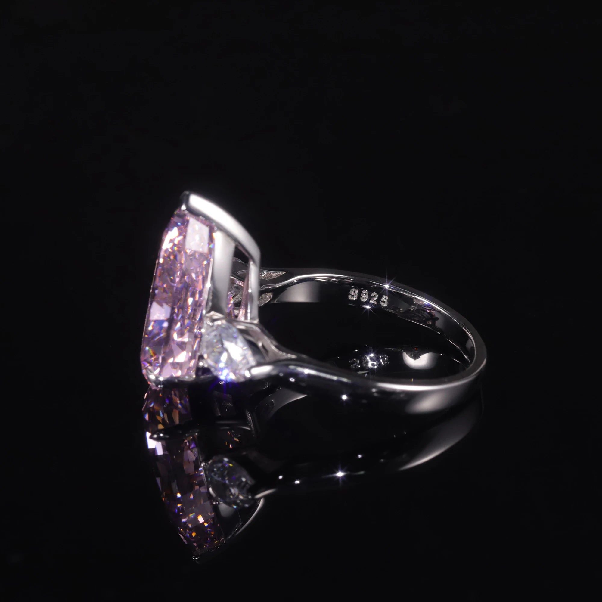 Pear-Shaped Baguette Diamond-Fire CZ Pink Three Stone Ring