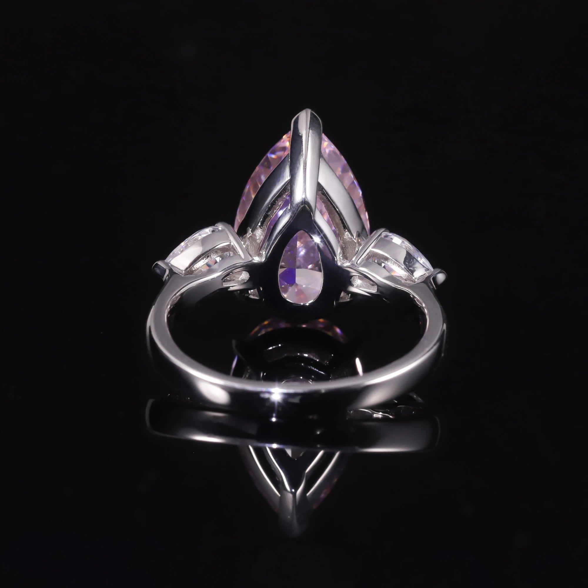 Pear-Shaped Baguette Diamond-Fire CZ Pink Three Stone Ring