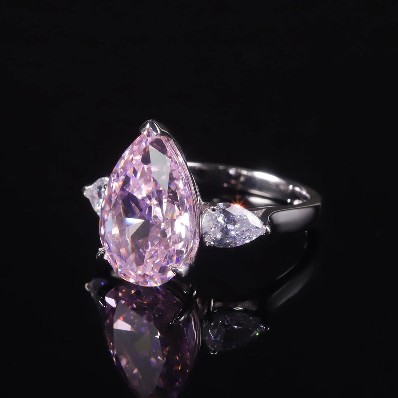 Pear-Shaped Baguette Diamond-Fire CZ Pink Three Stone Ring