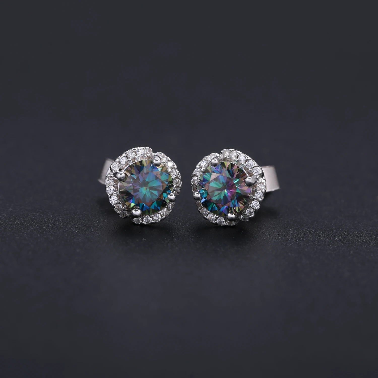 Pink Moissanite 0.5TW 5mm Round Cut Halo Stud Earrings