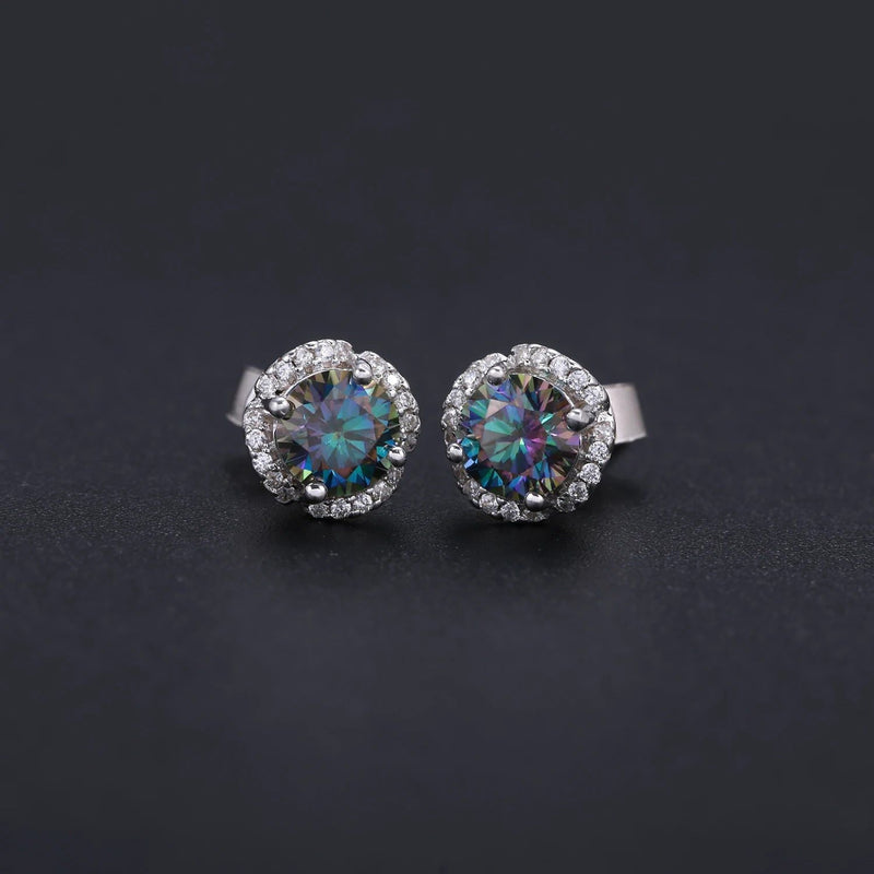 Pink Moissanite 0.5TW 5mm Round Cut Halo Stud Earrings