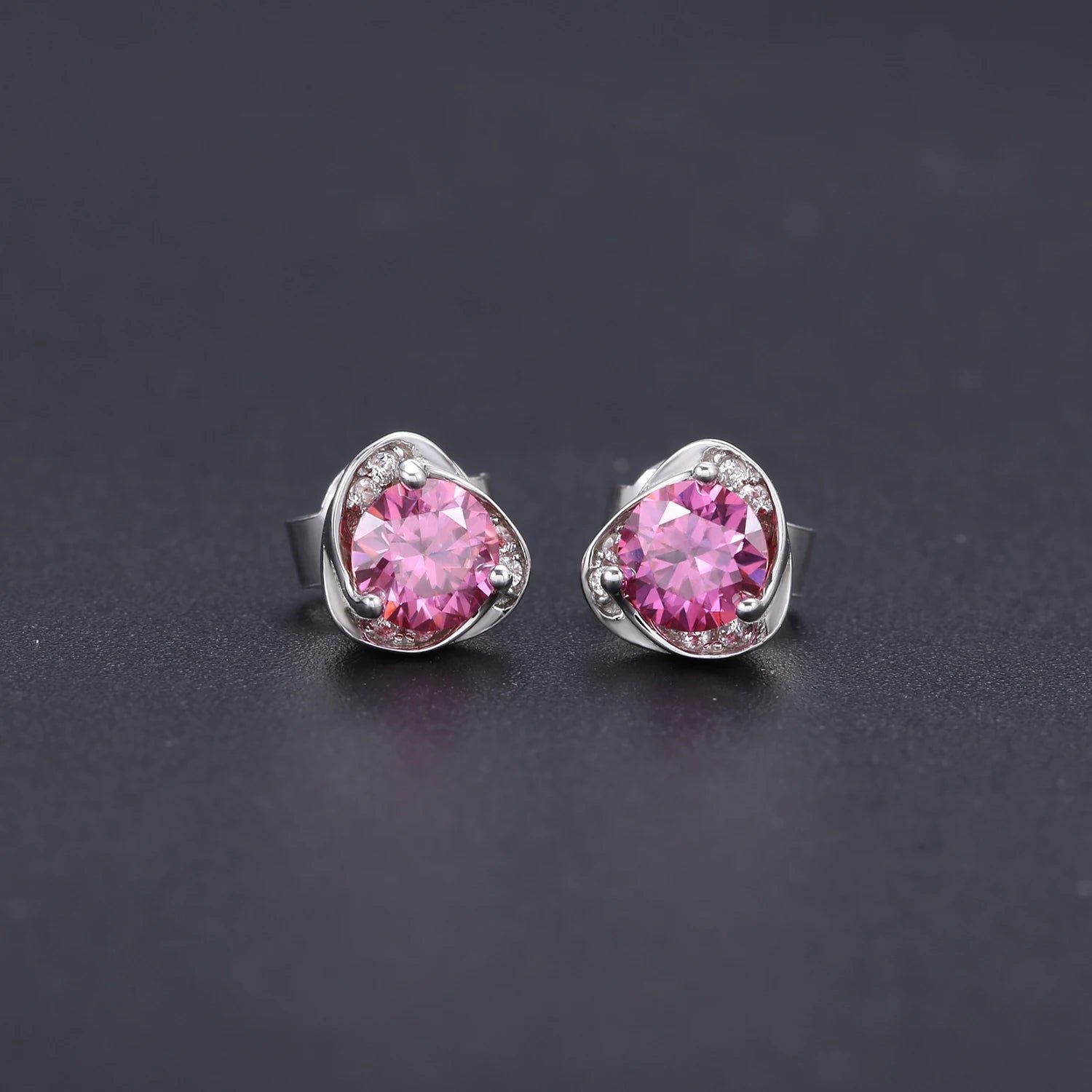 Pink Moissanite 0.5TW 5mm Round Cut Stud Earrings