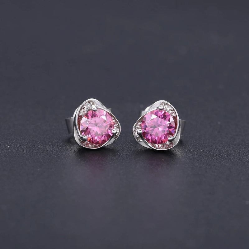 Pink Moissanite 0.5TW 5mm Round Cut Stud Earrings